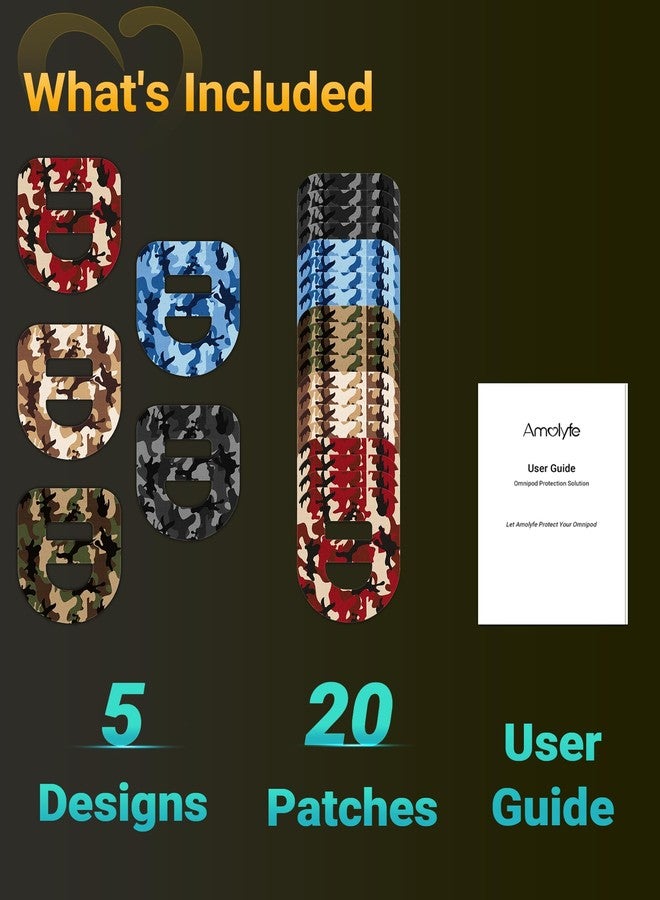 Amolyfe Omnipod 5 Adhesive Patches Waterproof, 20 Pack Amolyfe Omnipod Overpatches with Stretchable Strap, Breathable, Long-Lasting Medical Adhesive, Premium Hinged Tin (Pink Camo) - Image 2